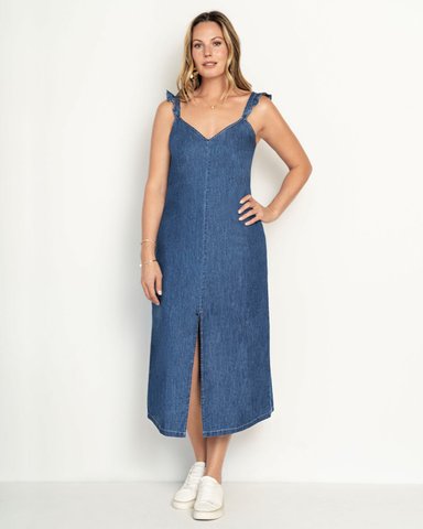 VESTIDO MIDI TIPO DENIM - 1