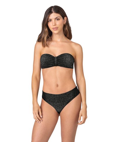 BIKINI EN TELA BRILLANTE STRAPLESS Y CALZÓN LATERALES ANCHOS