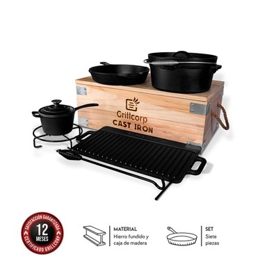 SET ACCESORIOS PARRILLA GRILLCORP CAMPING HIERRO FUNDIDO
