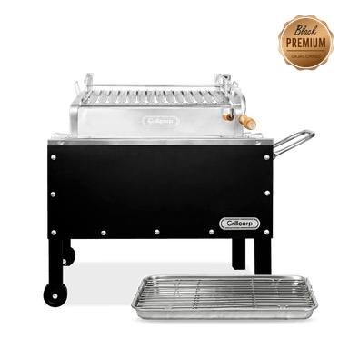 CAJA CHINA GRILLCORP MARRÓN MEDIANA PREMIUM + PARRILLA SISTEMA LEVANTE NIQUEL/INOX 70X40X55 CM - 1