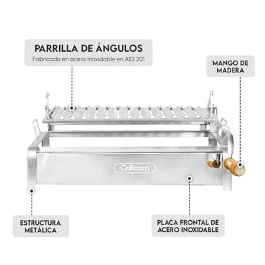 CAJA CHINA GRILLCORP MARRÓN MEDIANA PREMIUM + PARRILLA SISTEMA LEVANTE NIQUEL/INOX 70X40X55 CM - 3