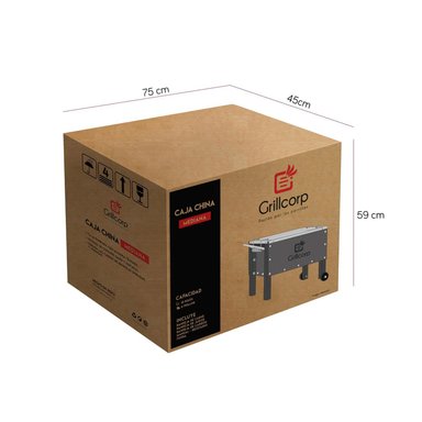CAJA CHINA GRILLCORP MARRÓN MEDIANA PREMIUM + PARRILLA SISTEMA LEVANTE NIQUEL/INOX 70X40X55 CM - 6