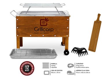 CAJA CHINA GRILLCORP 2014153 CAOBA MEDIANA + VARILLAS INOX + TABLA MED + GARRAS