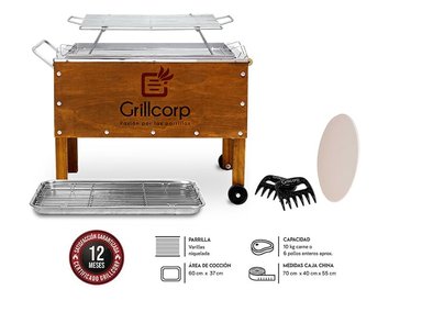 CAJA CHINA GRILLCORP 2014160 CAOBA MEDIANA + VARILLAS INOX + PIEDRA PIZZA + GARRAS