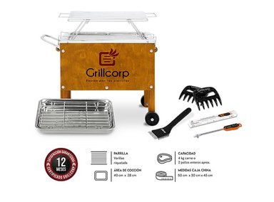 CAJA CHINA GRILLCORP 2014030 CAOBA CHICA PREMIUM + PARR VARILLAS INOXIDABLES + BRUSH + TP01 + GARRAS OSO
