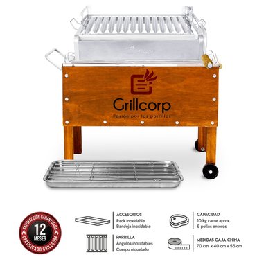 GRILLCORP CAJA CHINA MEDIANA PREMIUM + PARRILLA CON SISTEMA DE LEVANTE NIQUEL/INOX 70X40X55CM