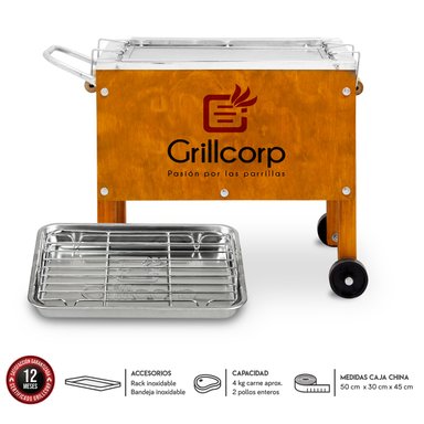 GRILLCORP CAJA CHINA CHICA PREMIUM CON BANDEJAS INOXIDABLES 50X30X45 CM