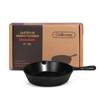 SARTEN GRILLCORP N° 20 HF ESMALTADO + TAPA DE VIDRIO + MANGO - 5