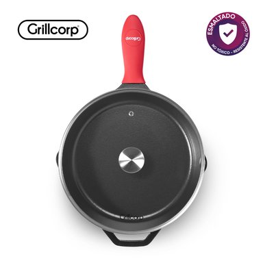 SARTEN GRILLCORP N° 30 HF ESMALTADO + TAPA DE VIDRIO + MANGO - 1