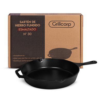 SARTEN GRILLCORP N° 30 HF ESMALTADO + TAPA DE VIDRIO + MANGO - 6