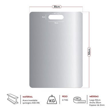TABLA GRANDE DE ACERO INOXIDABLE 50X35CM AISI 316 GRADO QUIRURGICO - 3