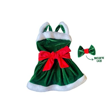 VESTIDO TERCIOPELO PERRO Y GATO MAMA NOELA VERDE TALLA 8 LETIF PET SHOP