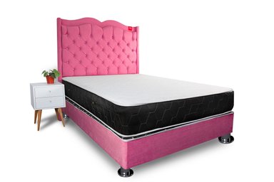 DORMITORIO COLCHONES PEREZOSO PRINCESA 2 PLAZAS + CABECERA + VELADOR + ALMOHADAS