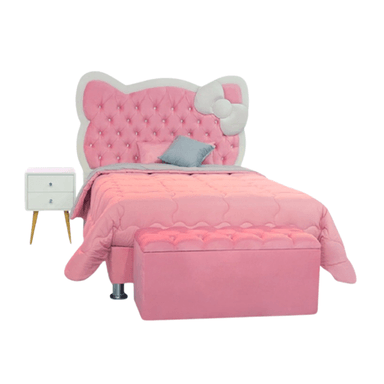 DORMITORIO COLCHONES PEREZOSO KATTY 2 PLAZAS PARA NIÑA CON BAÚL Y VELADOR