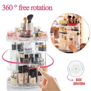 ORGANIZADOR DE MAQUILLAJE MEGIM TRANSPARENTE COSMÉTICOS GIRATORIO 360°