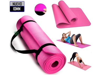 MAT YOGA 10MM PILATES CON ELÁSTICO PORTÁTIL