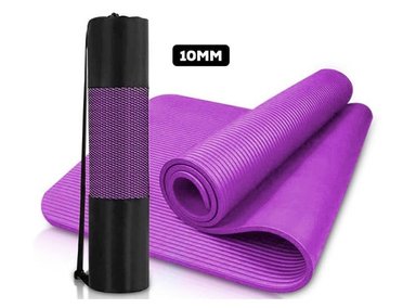 MAT YOGA 10MM PILATES CON ELÁSTICO PORTÁTIL MORADO MORADO