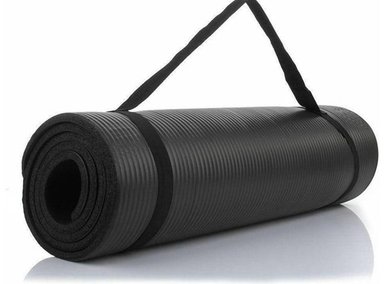 MAT YOGA 10MM PILATES CON ELÁSTICO PORTÁTIL NEGRO NEGRO