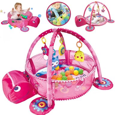 GIMNASIO BABY BEBE DIDÁCTICO 3 EN 1 CON PELOTAS TORTUGA ROSADO