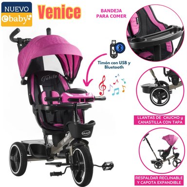 TRICICLO EBABY EB367 ROSADO GUIADOR NIÑOS USB Y BLUETOOH VENICE