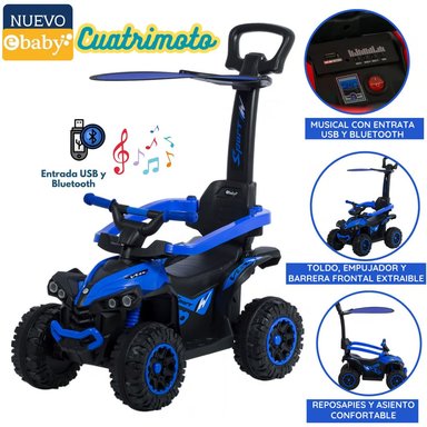 CUATRIMOTO EBABY EB357 AZUL MUSICAL CON LUCES Y SOMBRILLA