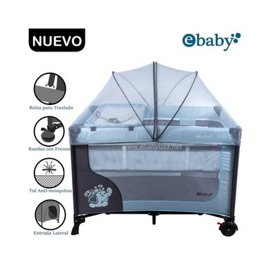 CUNA CORRAL EBABY HAPPY DREAM CELESTE CON CAMBIADOR