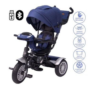 TRICICLO GUIADOR EBABY ZOE AZUL USB 360
