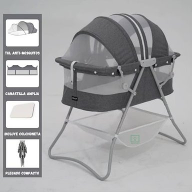 CUNA PORTÁTIL PLEGABLE PARA BEBÉ »DOLLY» GREY