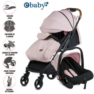 COCHE MALETA «TRAVEL HAPPY» CON PORTA BEBÉ PINK