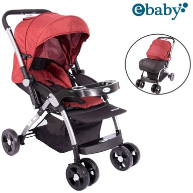 COCHE DE PASEO EBABY KUPER MANGO REVERSIBLE ROJO