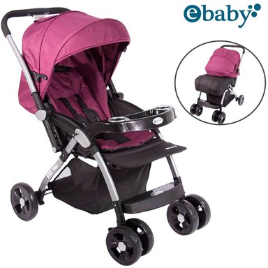 COCHE DE PASEO EBABY KUPER MANGO REVERSIBLE ROSADO