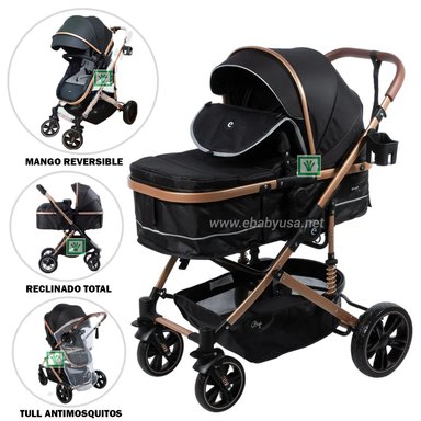 COCHE MOISES PARA BEBE BIGI CON MANGO REVERSIBLE NEGRO