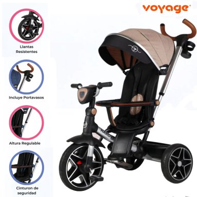TRICICLO GUIADOR REVERSIBLE 360° «HARDY» BEIGE - 1