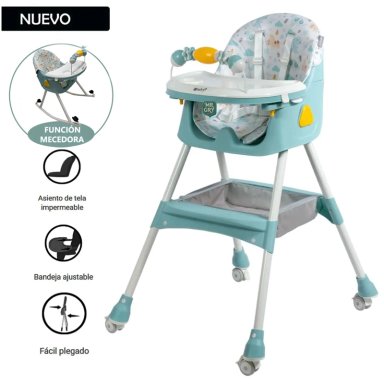 SILLA DE COMER EBABY ASIENTO RECLINABLE DALI VERDE CON RUEDAS