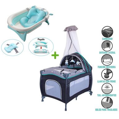 CUNA CORRAL MECEDORA SALLY 716 + TINA PLEGABLE CELESTE
