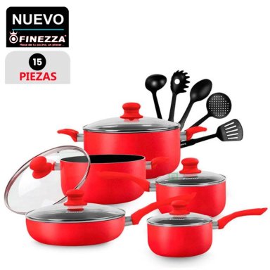 SET DE OLLAS ANTIADHERENTES FINEZZA FZ-1655T ROJO