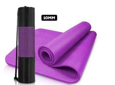 MAT YOGA 10MM PILATES CON ELÁSTICO PORTÁTIL MORADO