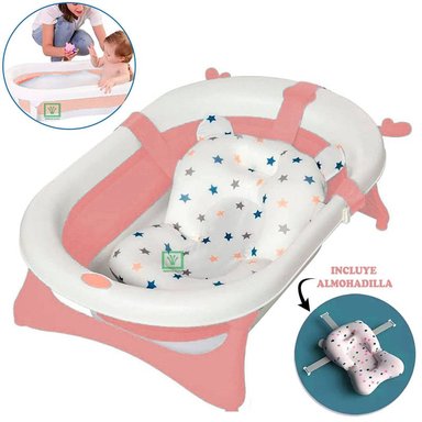 BAÑERA TINA DE BAÑO VENADITO ROSADO PLEGABLE VENADITO MAS COJIN