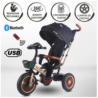 TRICICLO GUIADOR 3 EN 1 «GOLDEN II NEW COLLECTION» USB NEGRO