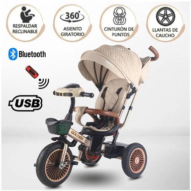 TRICICLO GUIADOR 3 EN 1 «GOLDEN II NEW COLLECTION» USB BEIGE