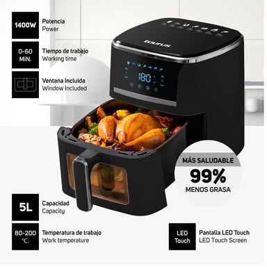 FREIDORA DE AIRE TAURUS SILVER FRYER 5L 1400W - 5