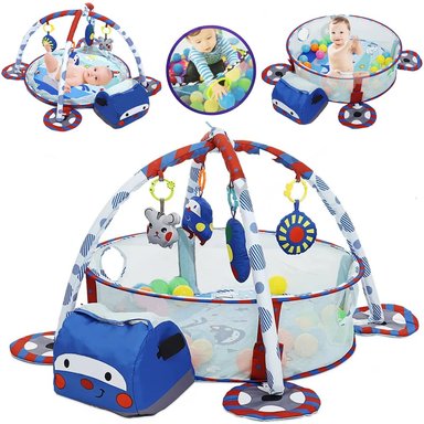 GIMNASIO BABY BEBE DIDÁCTICO 3 EN 1 CON PELOTAS ROBOT AZUL