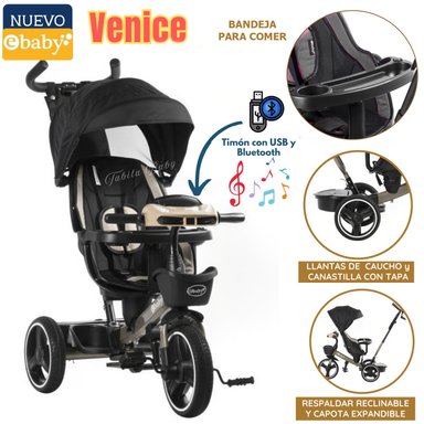 TRICICLO EBABY NEGRO GUIADOR NIÑOS USB Y BLUETOOH VENICE EB367