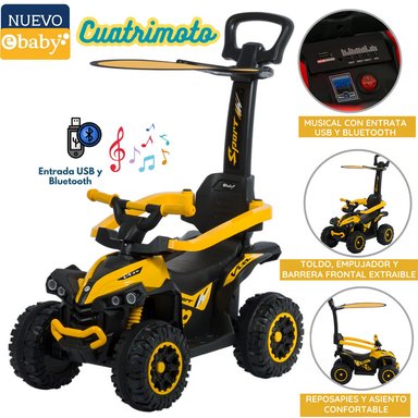 CUATRIMOTO EBABY EB357 AMARILLO MUSICAL CON LUCES Y SOMBRILLA