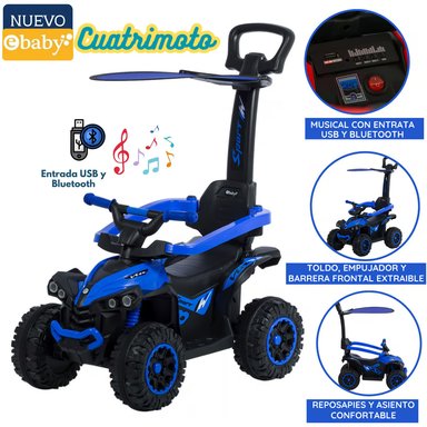 CUATRIMOTO EBABY EB357 AZUL MUSICAL CON LUCES Y SOMBRILLA