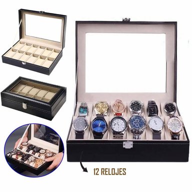 ORGANIZADOR BOX12 RELOJES 12 COMPARTIMIENTOS NEGRO