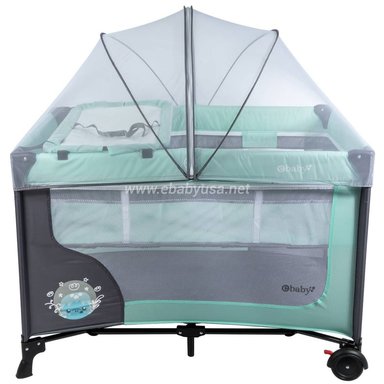 CUNA CORRAL EBABY HAPPY DREAM VERDE CON CAMBIADOR + COLCHÓN CELESTE - 2