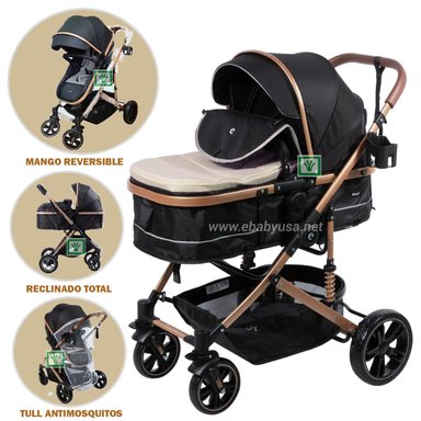 NUEVO COCHE MOISES PARA BEBE BIGI CON MANGO REVERSIBLE BEIGE