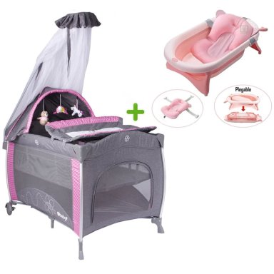 CUNA CORRAL NOA 780 + TINA DE BAÑO ROSADO