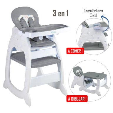 SILLA DE COMER GATO 3 EN 1 GRIS